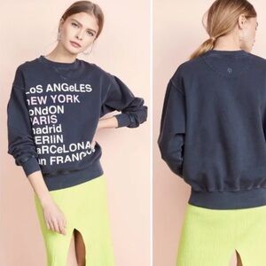 Anine Bing Washed Black City-List Graphic Sweatshirt Small